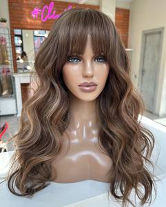 Nouvelle perruque ondulée en <span class=keywords><strong>cheveux</strong></span> humains 100% couleur brun cendré, vente chaude, pour femmes, perruque en dentelle frontale européenne Remy vierge avec <span class=keywords><strong>frange</strong></span> - Product Image 4