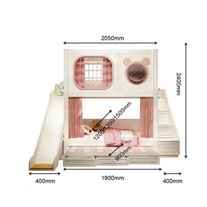 <span class=keywords><strong>Lit</strong></span> superposé château de princesse contemporain pour filles avec toboggan, rangement, bois massif durable, rose, ensemble de meubles pour chambre d'enfant, salon - Product Image 5