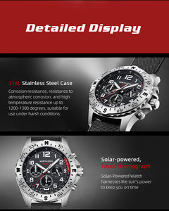 Orologio da Uomo North Edge Mach2 Sportivo in Acciaio Inossidabile Elettronico Cronografo a Tre Occhi con Lancette Ricarica Solare Impermeabile - Product Image 5