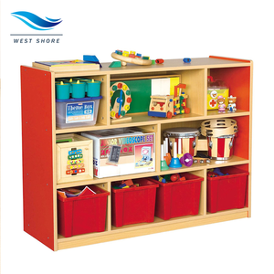 Montessori Armoire à 8 compartiments <span class=keywords><strong>avec</strong></span> 4 plateaux rouges Armoire de <span class=keywords><strong>rangement</strong></span> pour enfants Organisateur de garderie Cubbies en bois Étagères à jouets préscolaires - Product Image 1