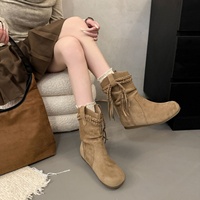 Bottines Maillard rétro à talon invisible et pompons tissés pour femme, nouvelle collection automne 2026, polyvalentes, ajustées, à enfiler, style souple