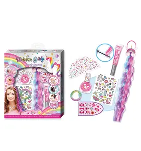 Girls make up hair extension with clips gift set Teenager popular make up napolish for party Girls make up toy set