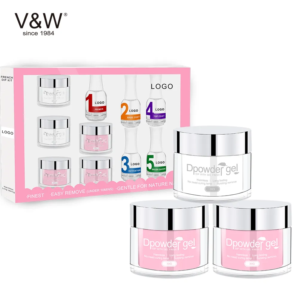 VW-Gel en polvo de secado rápido para uñas, Kit de iniciación en polvo de inmersión francesa, acrílico personalizado a granel, 8oz/16oz/1kg, venta al por mayor