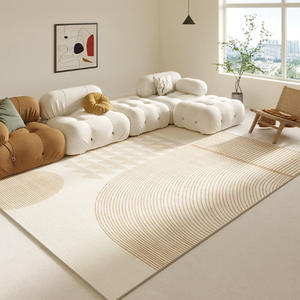 Tapis rectangulaire rayé en fibre de polyester couleur crème pour salon, chambre et bureau - Product Image 3