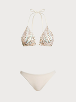 Maillots de bain pour femmes en tissu RPET sur mesure, sans dos, avec nœud, texture scintillante, style halter triangle, haute qualité, vente en gros
