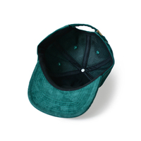 Casquette 5 panneaux en velours côtelé vert non structurée avec logo personnalisé, style vintage, souple, réglable, snapback, hip-hop, pour l'extérieur, vente en gros