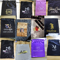 Tas Kemasan Wig Mewah Custom Logo Leeons, Kantong Tali Serut, Tas Satin Sutra untuk Ekstensi Rambut, Bundel Rambut, Grosir