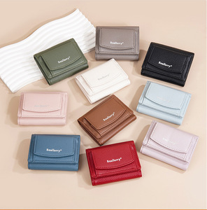 Petit sac à main en <span class=keywords><strong>cuir</strong></span> de luxe pour dames, <span class=keywords><strong>porte</strong></span>-cartes à trois volets avec sangle courte, portefeuille en PU pour femmes, vente en gros - Product Image 1
