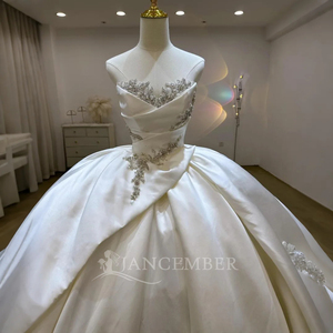 Satin Ivory <b>Wedding</b> Dress Pearl Hand-Embroidered Sweetheart Ball Gown Lsjj47 Jancember - Product Image 3