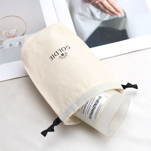 Custom Logo Printed Cotton Muslin Gift Pouch for Candle Drawstring Natural Organic <b>Dust</b> Square Bottom Muslin Cosmetic Makeup <b>Bag</b> - Product Image 3