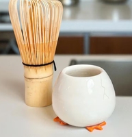 Ensemble de bols à matcha en céramique en forme de canard mignon, fait main, avec support pour fouet, accessoire pour la cérémonie du thé japonaise, cadeau