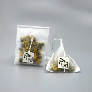 Bustina di tè personalizzata fornitore di tè all'ingrosso bustina di tè piramide materiale non tessuto PLA biodegradabile con etichetta