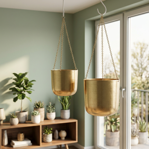 Decorative Brass finished Bowl Hanging <b>Planter</b> with Metal Chains - Product Image 2
