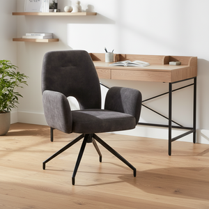 Fauteuils de bureau de salon <span class=keywords><strong>peinture</strong></span> noire cadre en métal couverture en <span class=keywords><strong>tissu</strong></span> siège en mousse rotation automatique à 180 ° chaise d'appoint pivotante - Product Image 1