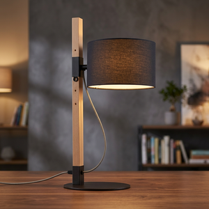 Modern <b>Bamboo</b> <b>Table</b> Lamp Cylindrical Fabric Shade Wooden E26 LED Wire Nordic Decor for Living Room Hotel - Product Image 2