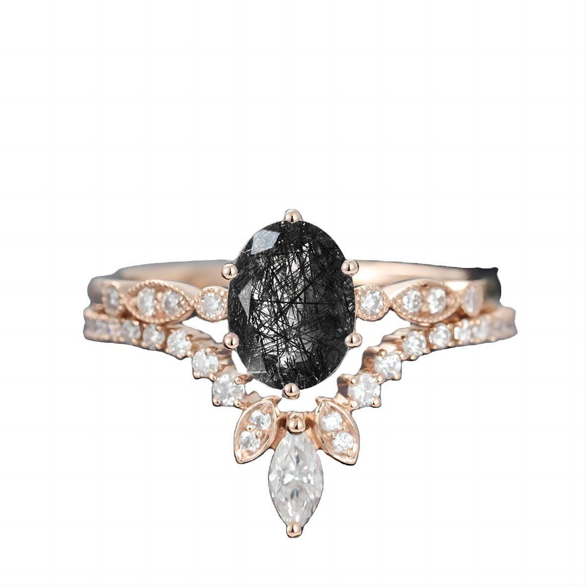 Natural  Black Rutilated-Rose Gold