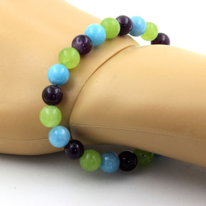 Pulsera de amatista + calcedonia azul + peridoto con cuentas de 8 mm. - Product Image 1
