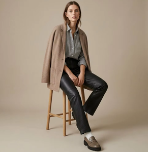 Pantalon en <span class=keywords><strong>cuir</strong></span> véritable pour femme, style mode, taille haute, motif litchi, en <span class=keywords><strong>cuir</strong></span> d'agneau véritable, doux - Product Image 1
