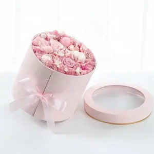 모조리 21cm 보석 상자-럭셔리 회전 라운드 투명 꽃 상자 꽃 보석 상자 리본