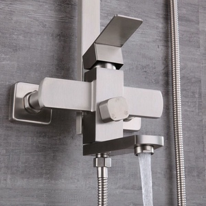 Robinet monocommande ZEPENG en acier inoxydable 304 brossé, douchette carrée murale, barre coulissante portable, douche chaude et froide - Product Image 2