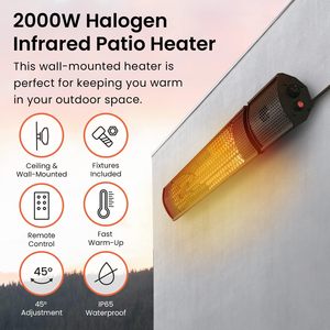 Calentador de Patio Eléctrico Infrarrojo de 2500W para Uso Doméstico en Exteriores, Montaje en Pared o Techo, Control Táctil, Wifi y Control Remoto - Product Image 2