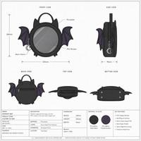 Sac à bandoulière personnalisé Midnight Bat Ita Bag avec sangle réglable, quincaillerie couleur bronze, poche arrière zippée et doublure motif Nuit étoilée