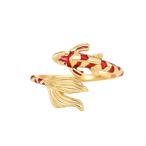 Anello T0828 a Forma di Pesce Koi, Placcato Oro, in Lega Smaltata, Design Carino, Unisex, per Uso Quotidiano, Gioiello Regalo Made in Italy - Product Image 1