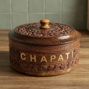 Caja de Almacenamiento de Roti Hecha a Mano de Madera de Sheesham con Acabado Artístico para Guardar Chapati, Servir Comidas y Organizar la Cocina - Product Image 1