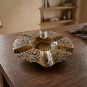 <b>Vintage</b> Brass Round Desktop <b>Ashtray</b> With Intricate Floral Design For Home Decor - Product Image 3