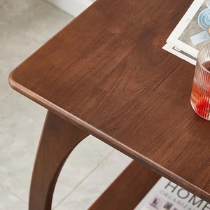 Table basse mobile en bois résistante à l'eau, en forme de C, avec roulettes verrouillables et pieds courbés - Product Image 3