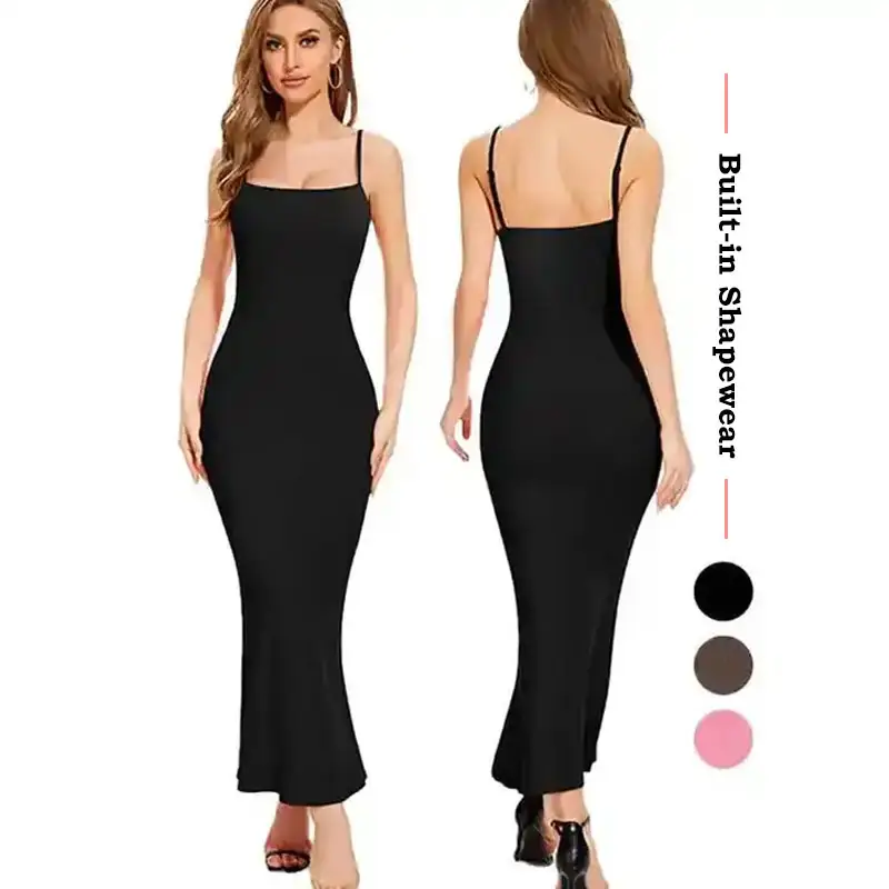 Plus Size 8 In 1 Contour Shaper Dress Sculpting Bodycon Maxi Mini Built In Shapewear Bodyshaping Dress With Body Shapers