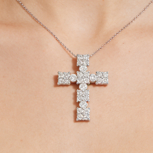 CUSTOM SILVER 10K/14K/18K GOLD PLATED LAB GROWN CVD DIAMOND CLASSIC ENGAGEMENT GIFT SWEATER <b>CHAIN</b> NECKLACE <b>CROSS</b> PENDANT - Product Image 3