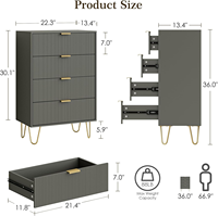 Commode de rangement haute moderne à 4 tiroirs, réglable, avec pieds en métal doré, pour chambre et salon, rayures grises