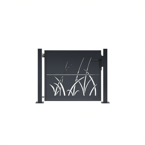 Portail de jardin en acier anthracite 39,4x39,4 avec motif herbe, style contemporain, porte battante pour usage extérieur - Product Image 1