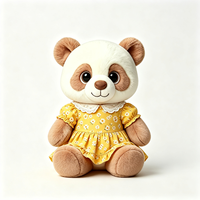 Peluche Panda Marron Moelleux Kawaii Style Dessin Animé avec Robe Florale Vintage à Volants et Col en Dentelle Délicat