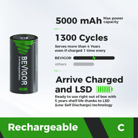 BEVIGOR 2 hitungan UKURAN C isi ulang baterai 1.2v 5000mah Nimh untuk mainan Nimh Boombox senter