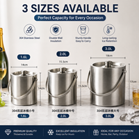 Seau à glace isotherme en acier inoxydable à double paroi de 1,6 L et 2 L avec couvercle, poignée de transport épaissie, logo personnalisé pour bar, maison, pique-nique
