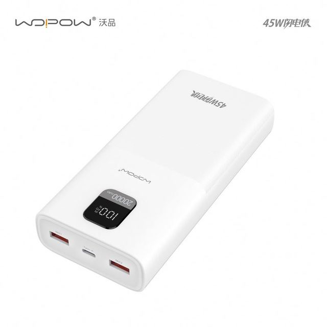 Wopow PD09 45W Super Fast Charge 20000mAh Waterproof Ultra Slim Portable Li-Polymer Power Bank Digital Display Flash Light