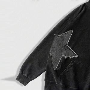 Conjunto de Sudadera con Capucha y Pantalones Deportivos con Cordón, Personalizado con Logotipo, Negro, Sin Forro, de Algodón y Poliéster, con Parche de Estrella, Estilo Vintage Lavado al Ácido - Product Image 3