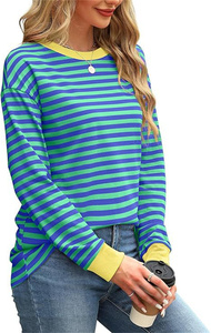 Sudadera Retro a Rayas de Manga Larga para Mujer, Estilo Hip Hop, Informal, Holgada, Suave, Cómoda, Preppy, Impermeable, para Otoño y Verano, Estilo Y2K - Product Image 5