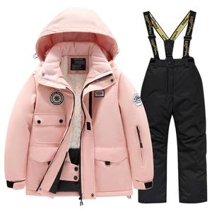 Conjunto de traje de esquí de invierno para niños y niñas Polartec, chaqueta impermeable transpirable a prueba de viento, pantalones gruesos y cálidos con cremallera para pantalones térmicos de talla grande - Product Image 3