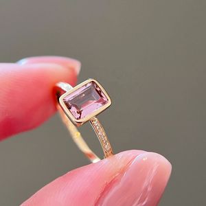 Anillos de Turmalina Rosa con Engaste de Oro de 18K Xinfly para Mujeres, Bodas - Product Image 1