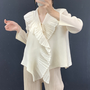 Abrigo corto plisado Miyake, novedad de otoño 2026, ropa de protección solar, blusas con volantes franceses para mujer, tallas grandes - Product Image 1