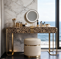 Table de toilette sur mesure de style italien haut de gamme, bureau de maquillage en marbre avec fausse fourrure imprimé léopard vache pour chambre principale