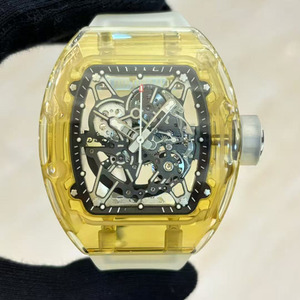 The 26th new best-selling, cool and luxurious 3502 yellow crystal <b>skeletonized</b> tourbillon <b>automatic</b> mechanical men's <b>watch</b> - Product Image 1