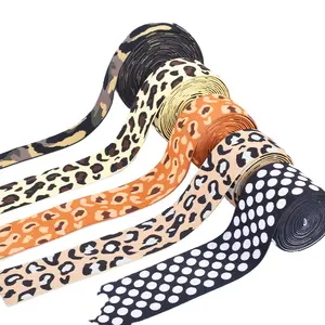 Printed Grosgrain Ribbon 40mm Widths Leopard Pattern Jacquard Nylon Elastic Band