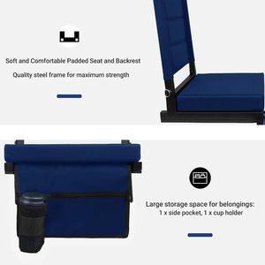 Siège de stade Maeytau Navy pour gradins avec support dorsal, coussin épais rembourré et sangle d'épaule - Product Image 4