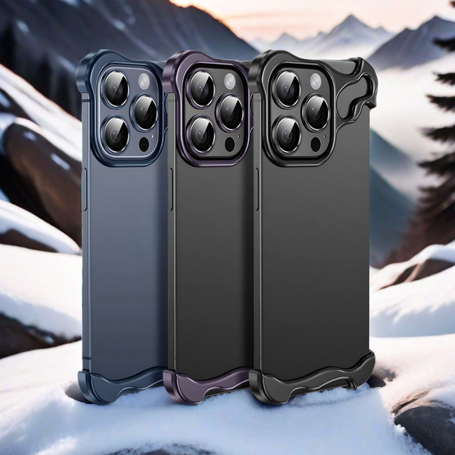 Metal Rimless for iPhone 16 Pro Max Case With Lens Glass Film IPhones 15 Plus 14 13 Aluminum Alien Titanium Alloy Bumper Cover