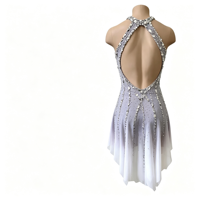 Robe de patinage artistique à col halter dégradé, sans manches, avec strass, pour la compétition et les spectacles des adultes et des enfants
