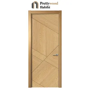 Prettywood Cửa Hình Học Veneer Thiết Kế Hiện Đại Khu Dân Cư Mỹ Rắn Gỗ Không Thấm Nước Prehung Cửa Nội Thất Cho Nhà